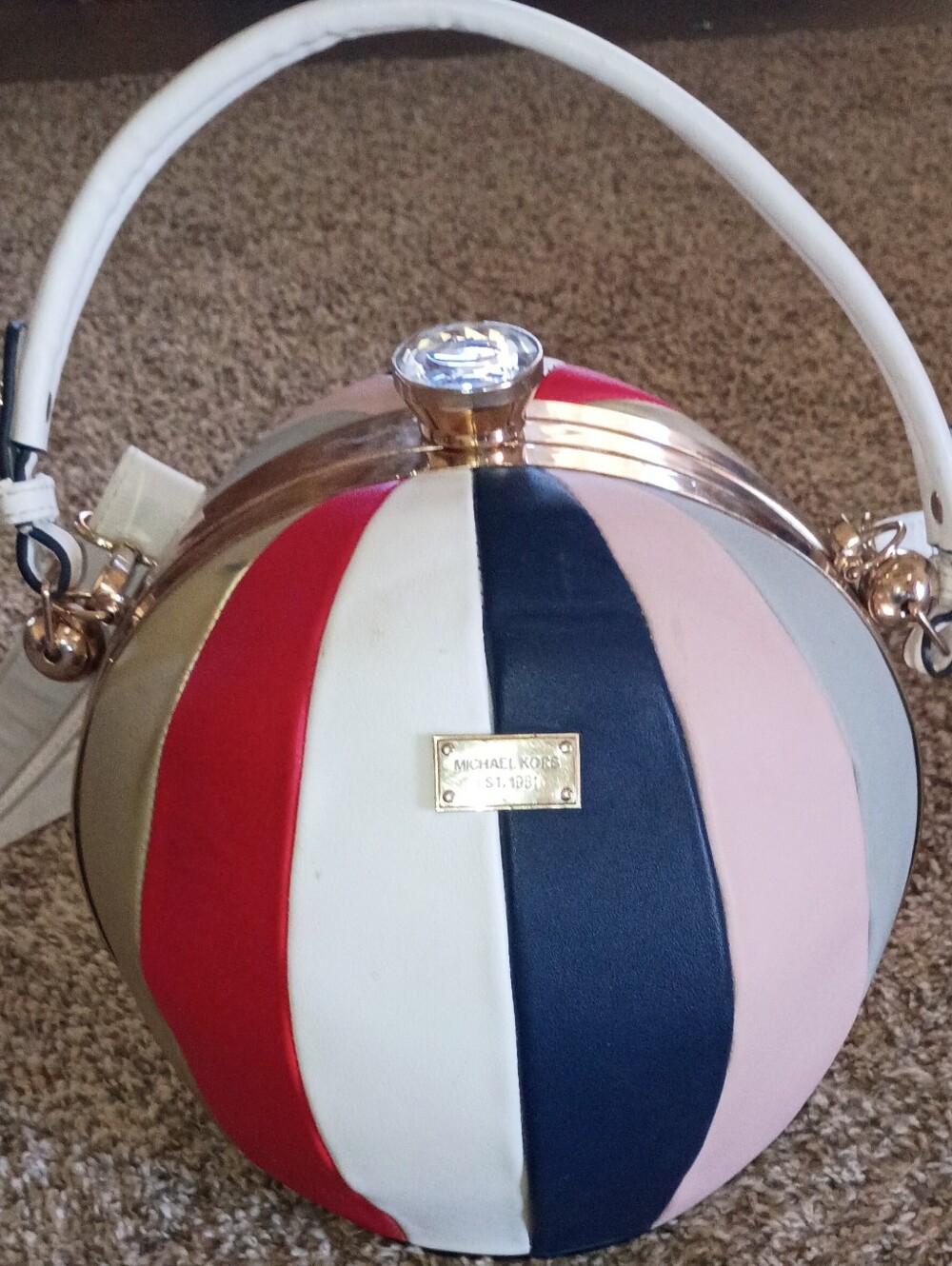 Michael Kors Round Multicolor Panel Wristlet — Red, White, Navy, Blush, Gray